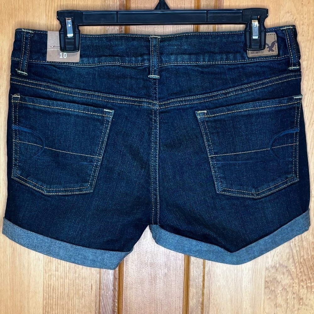 American Eagle Outfitters Women's NWT Midi Stretch Dark Wash Denim Shorts - Picture 6 of 16
